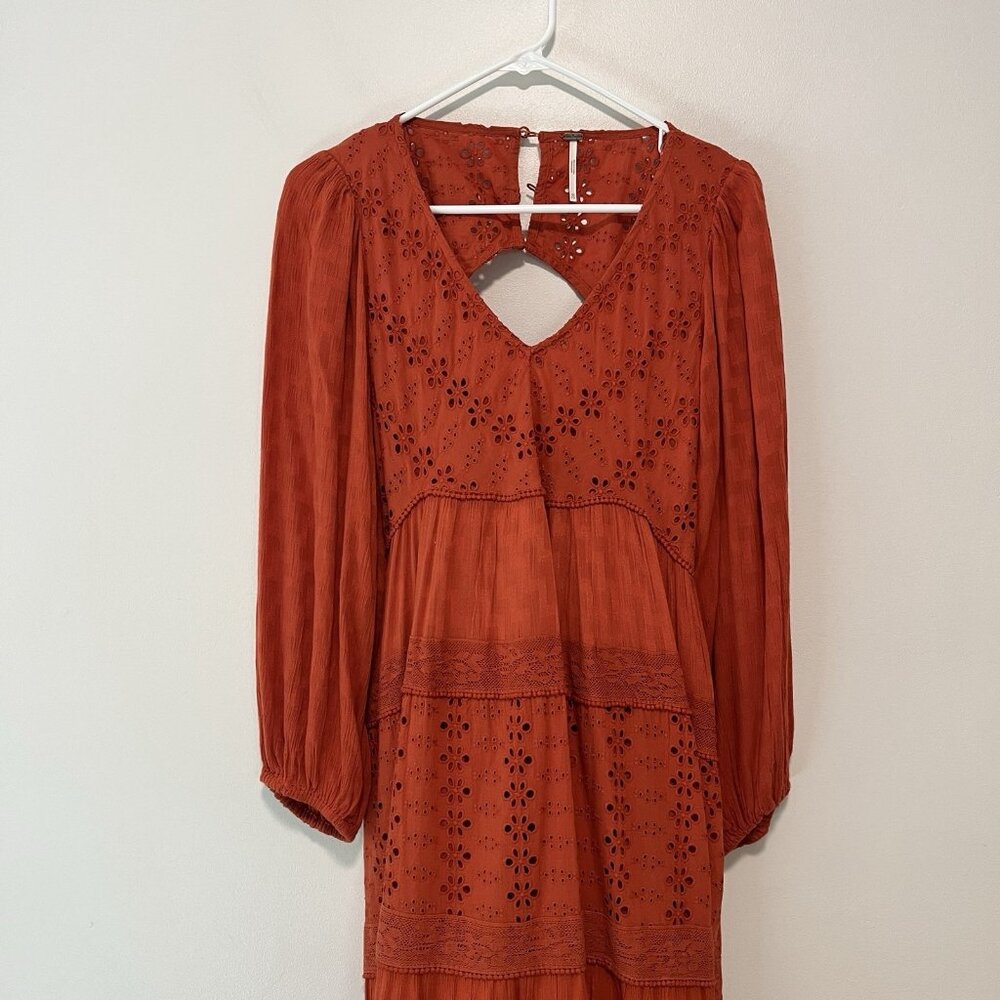 Free People Orange‎ Mockingbird Maxi Eyelet Open Back Dress Size XS - Picture 3 of 10